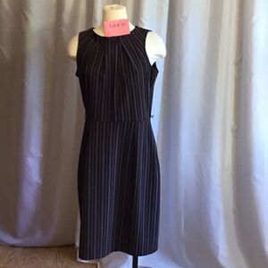 Lightweight sleeveless dress in brown with white pinstripes in size 12